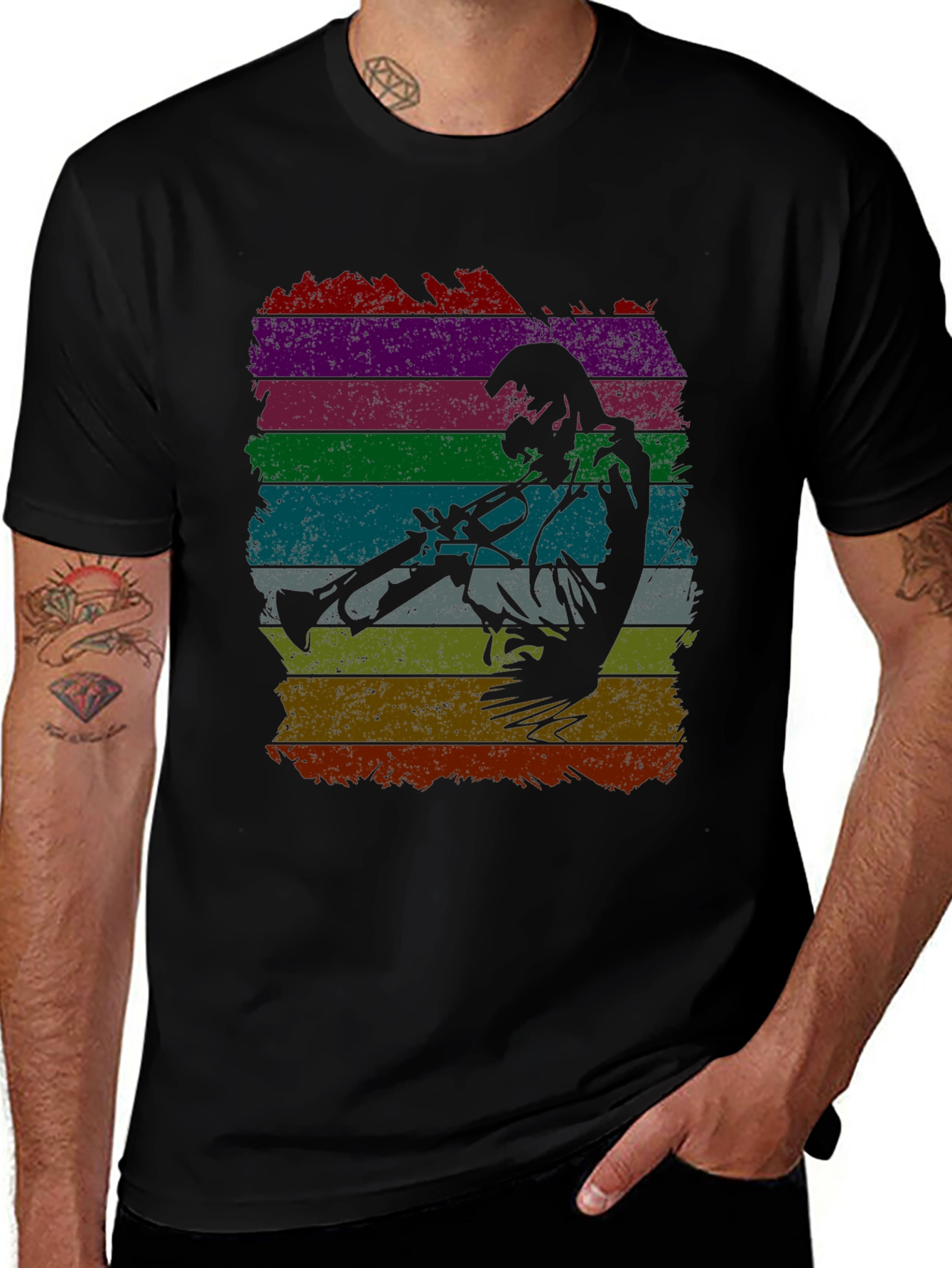 Jazz Trumpet Player Retro Striped T-Shirt