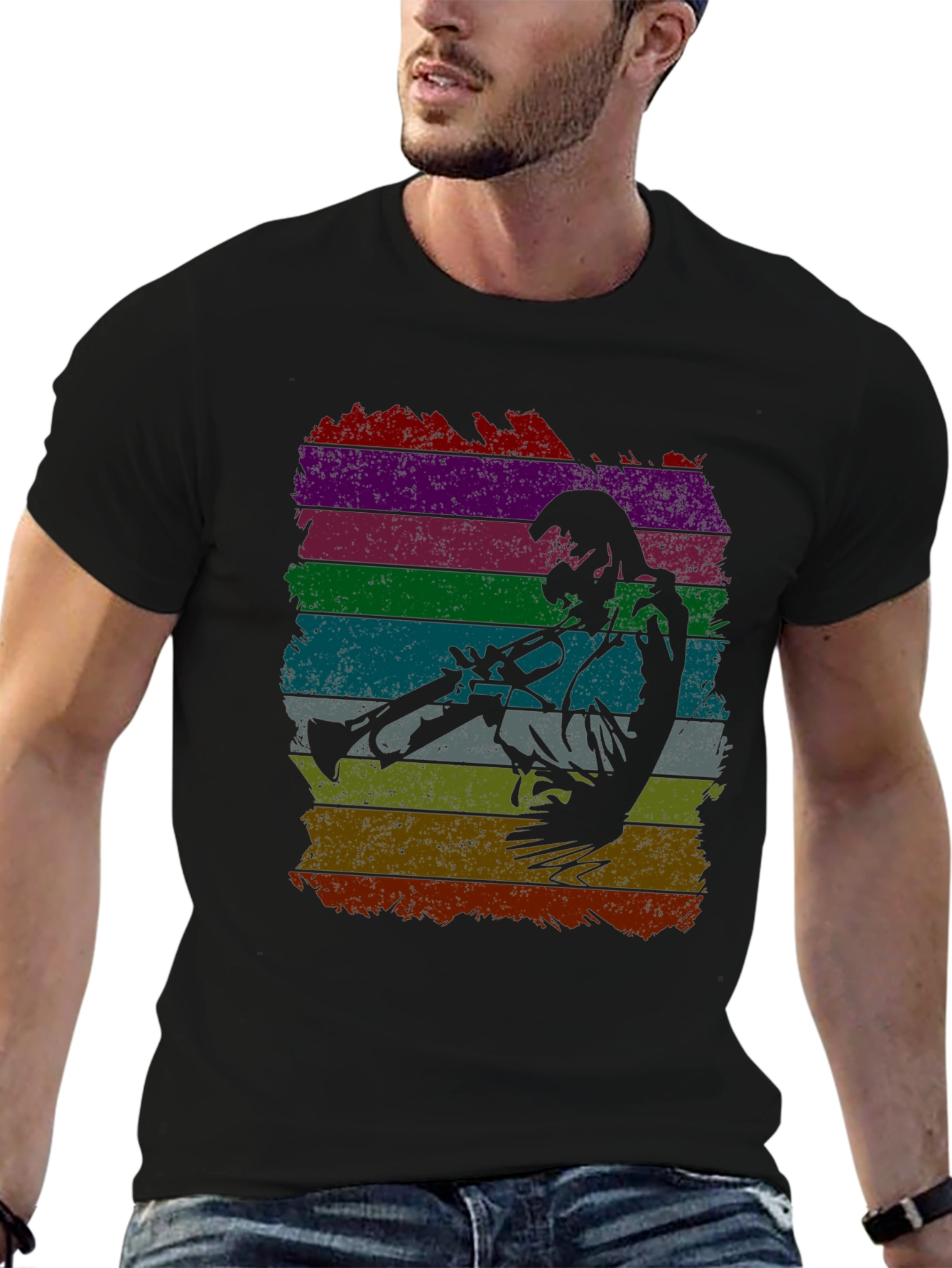 Jazz Trumpet Player Retro Striped T-Shirt