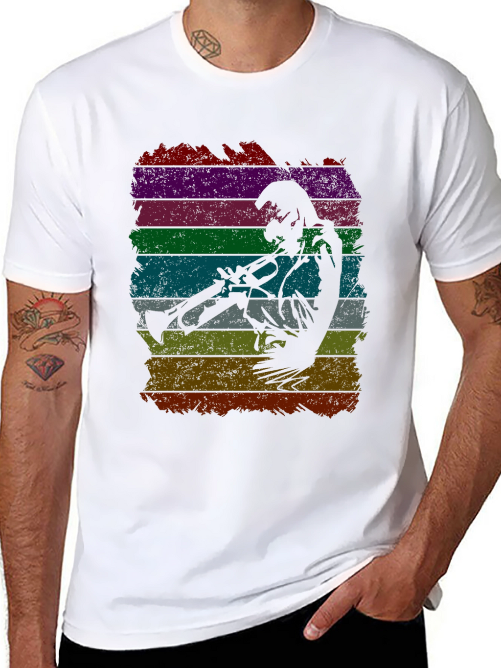 Jazz Trumpet Player Retro Striped T-Shirt