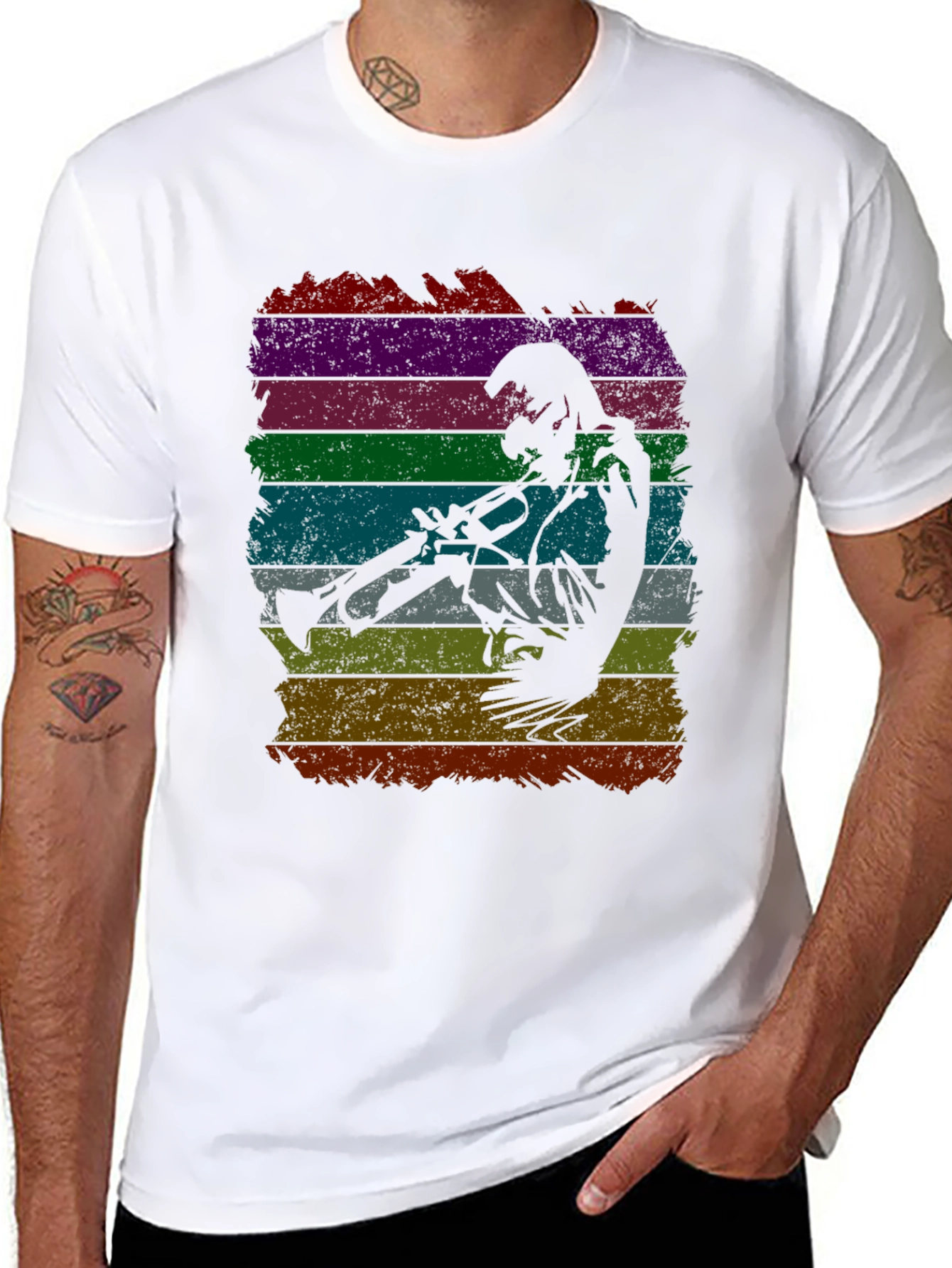 Jazz Trumpet Player Retro Striped T-Shirt