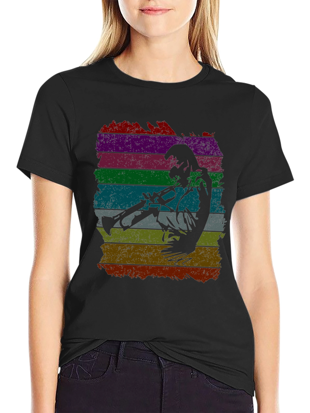 Jazz Trumpet Player Retro Striped T-Shirt