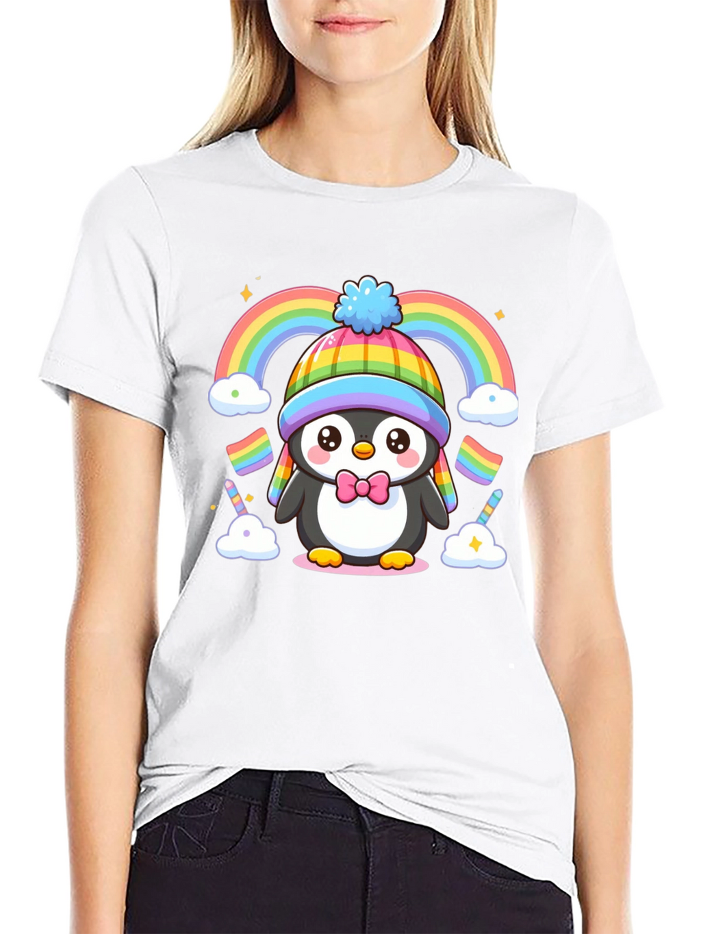 Cute Penguin Rainbow Graphic Tee