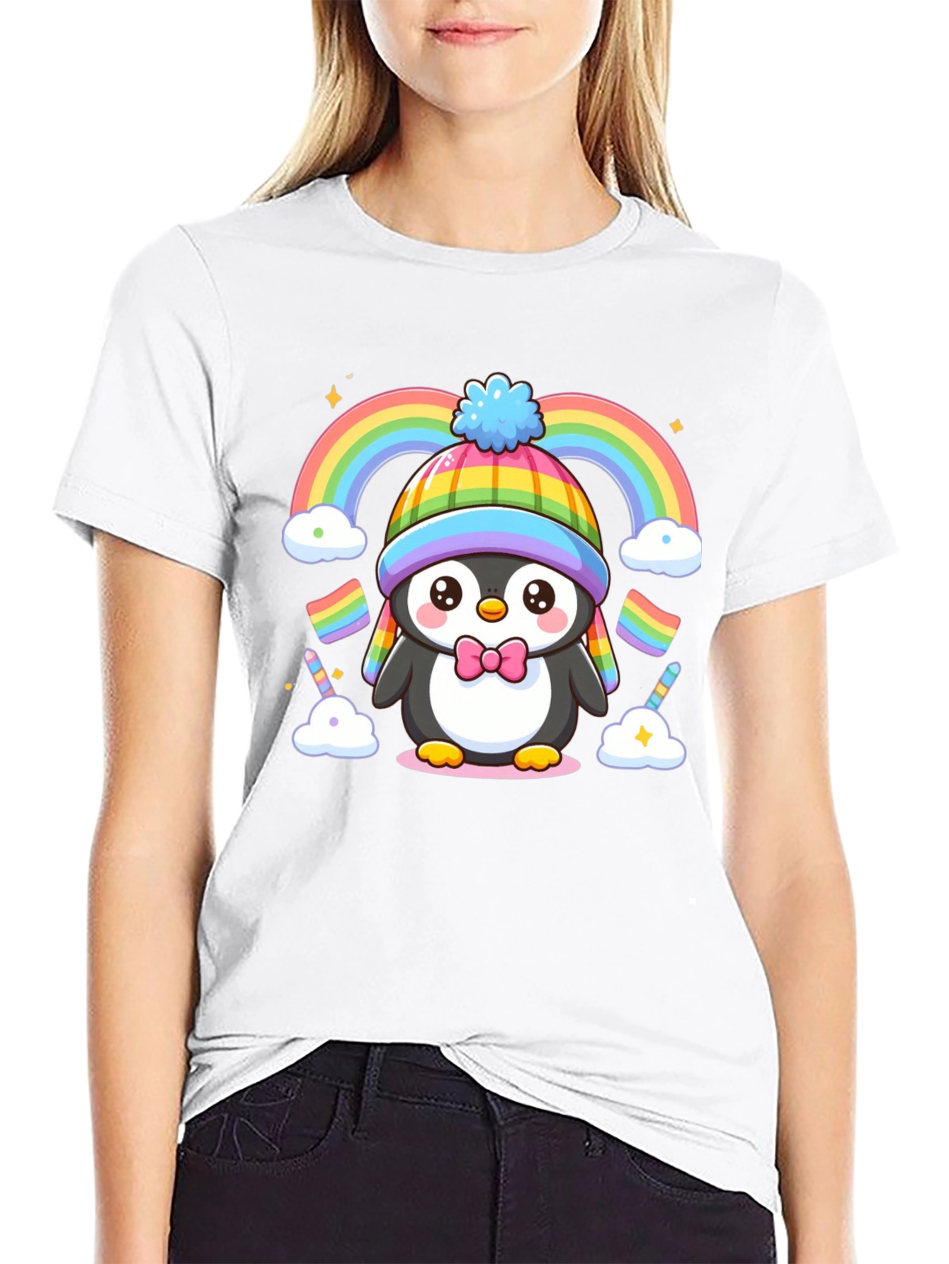 Cute Penguin Rainbow Graphic Tee