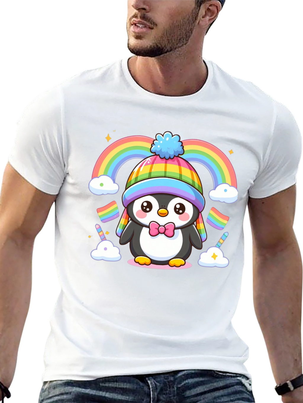 Cute Penguin Rainbow Graphic Tee
