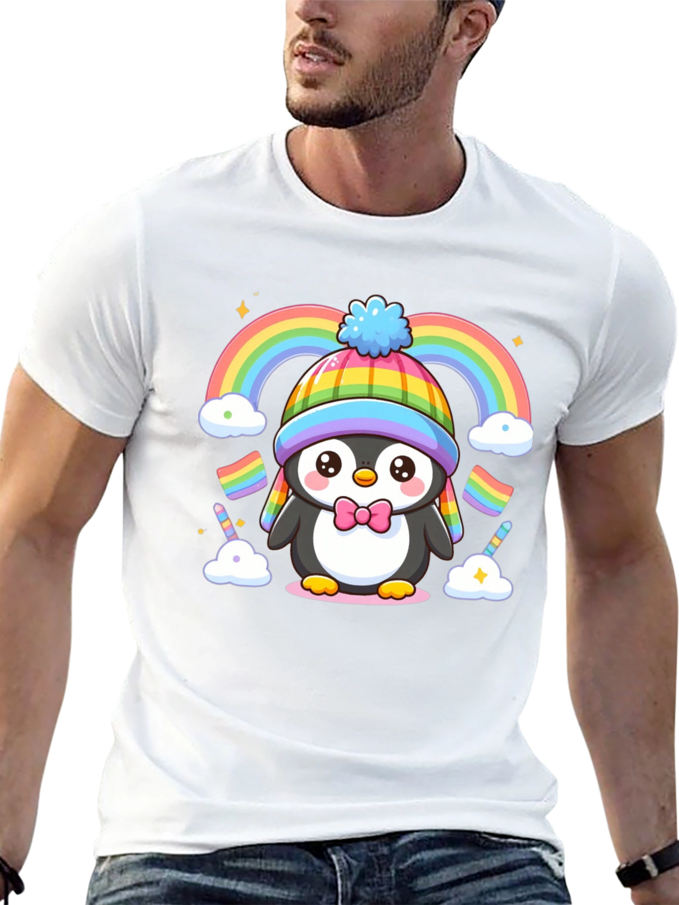 Cute Penguin Rainbow Graphic Tee