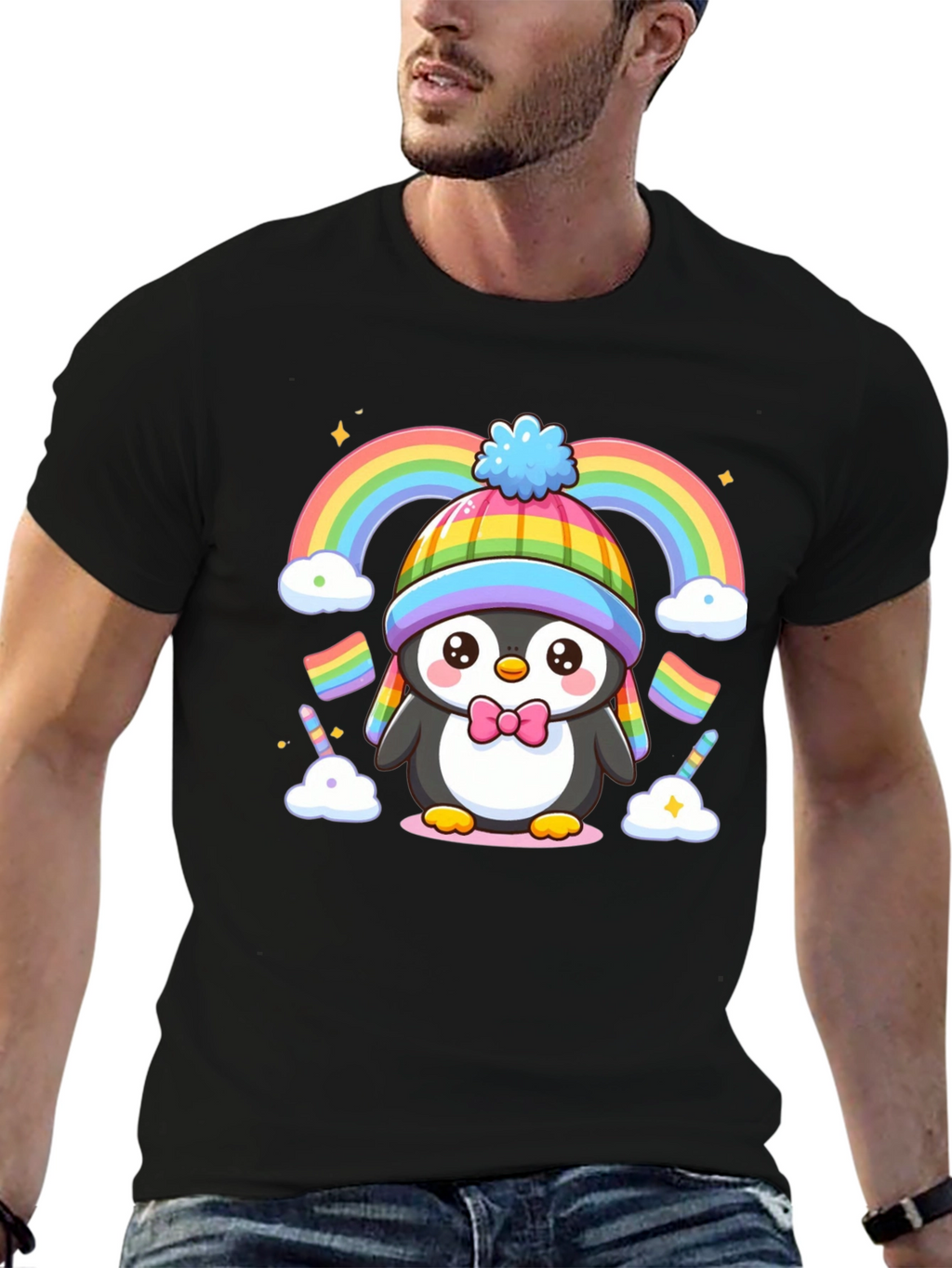 Cute Penguin Rainbow Graphic Tee