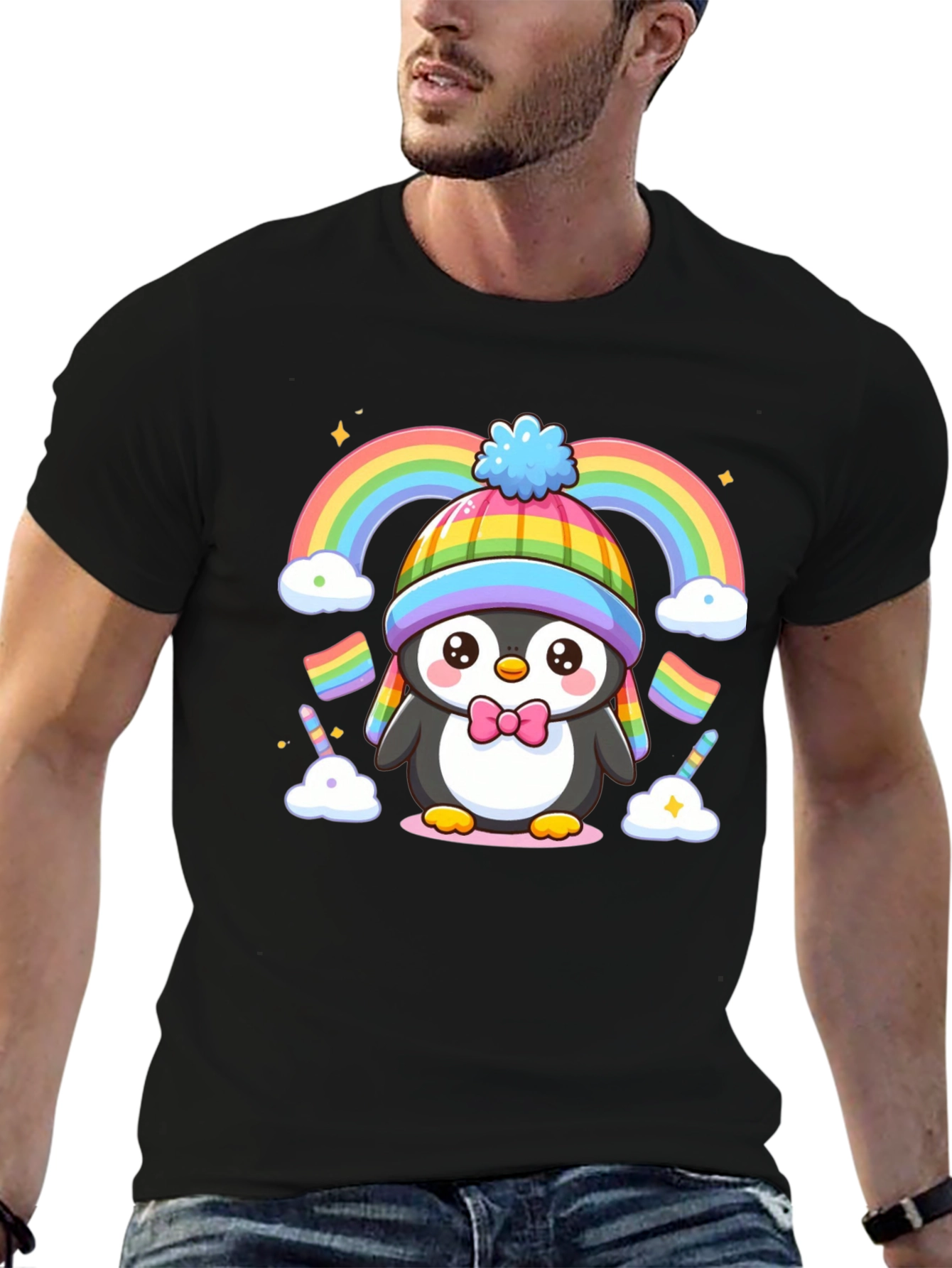 Cute Penguin Rainbow Graphic Tee