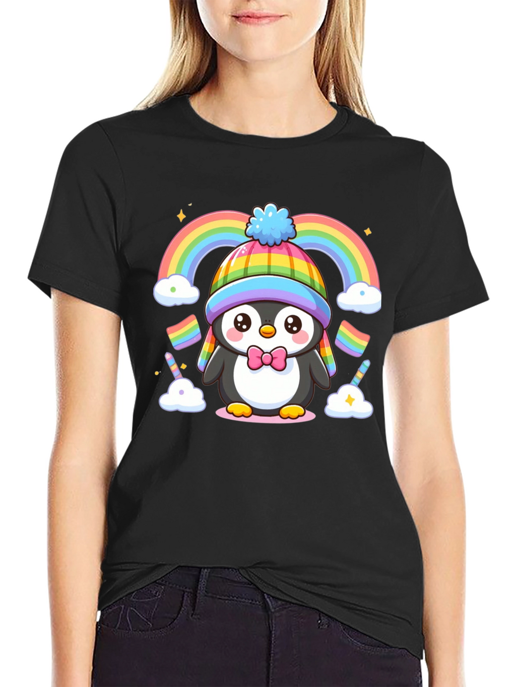 Cute Penguin Rainbow Graphic Tee