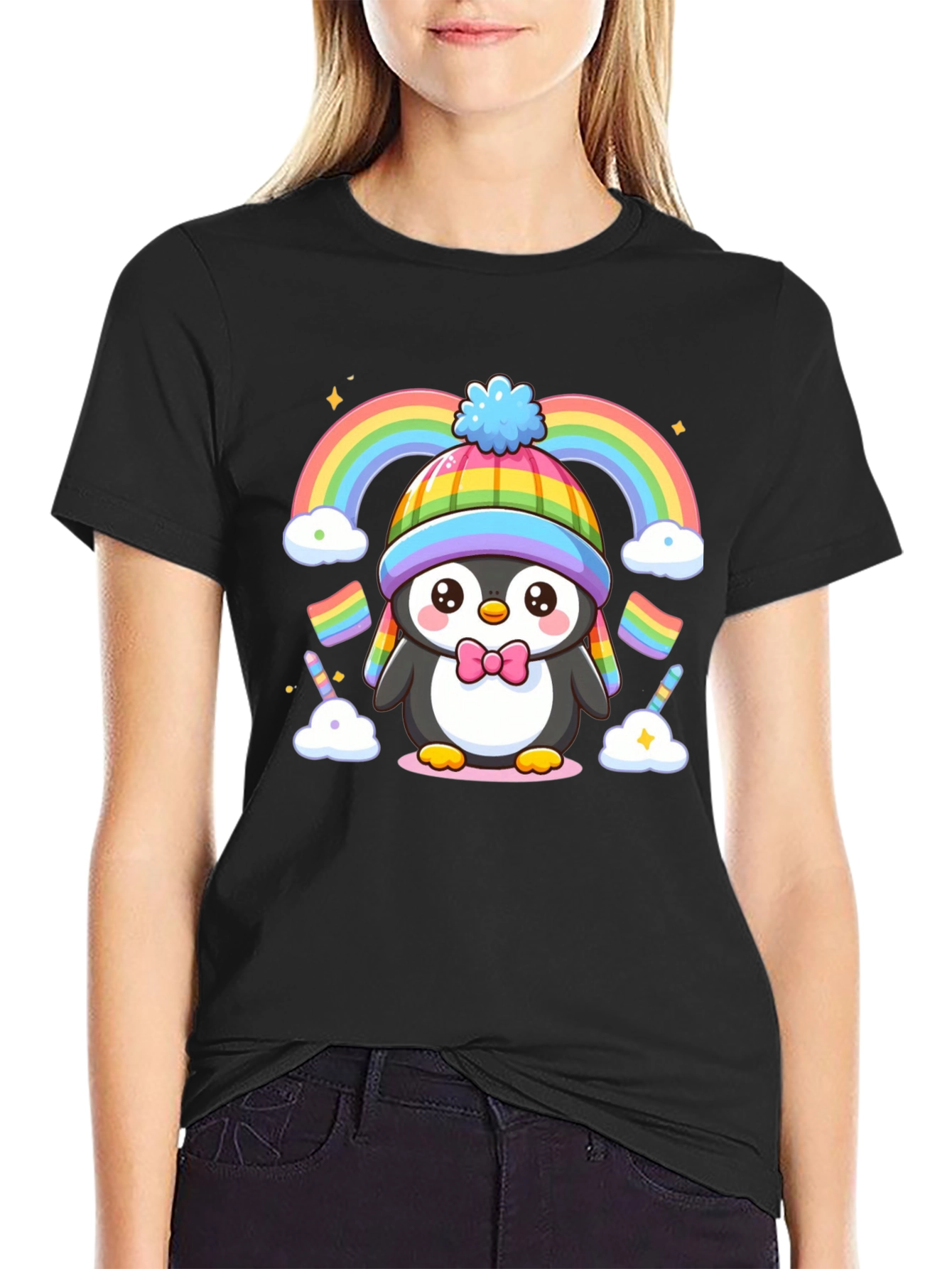 Cute Penguin Rainbow Graphic Tee