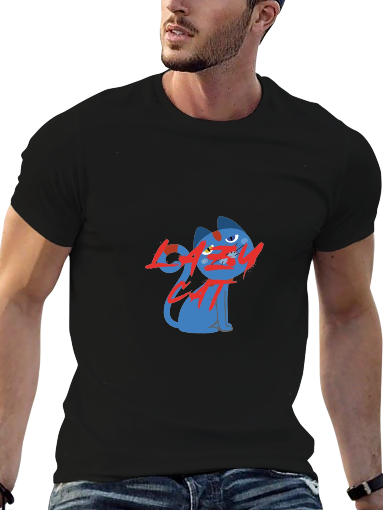 Lazy Cat Graphic Black T-Shirt
