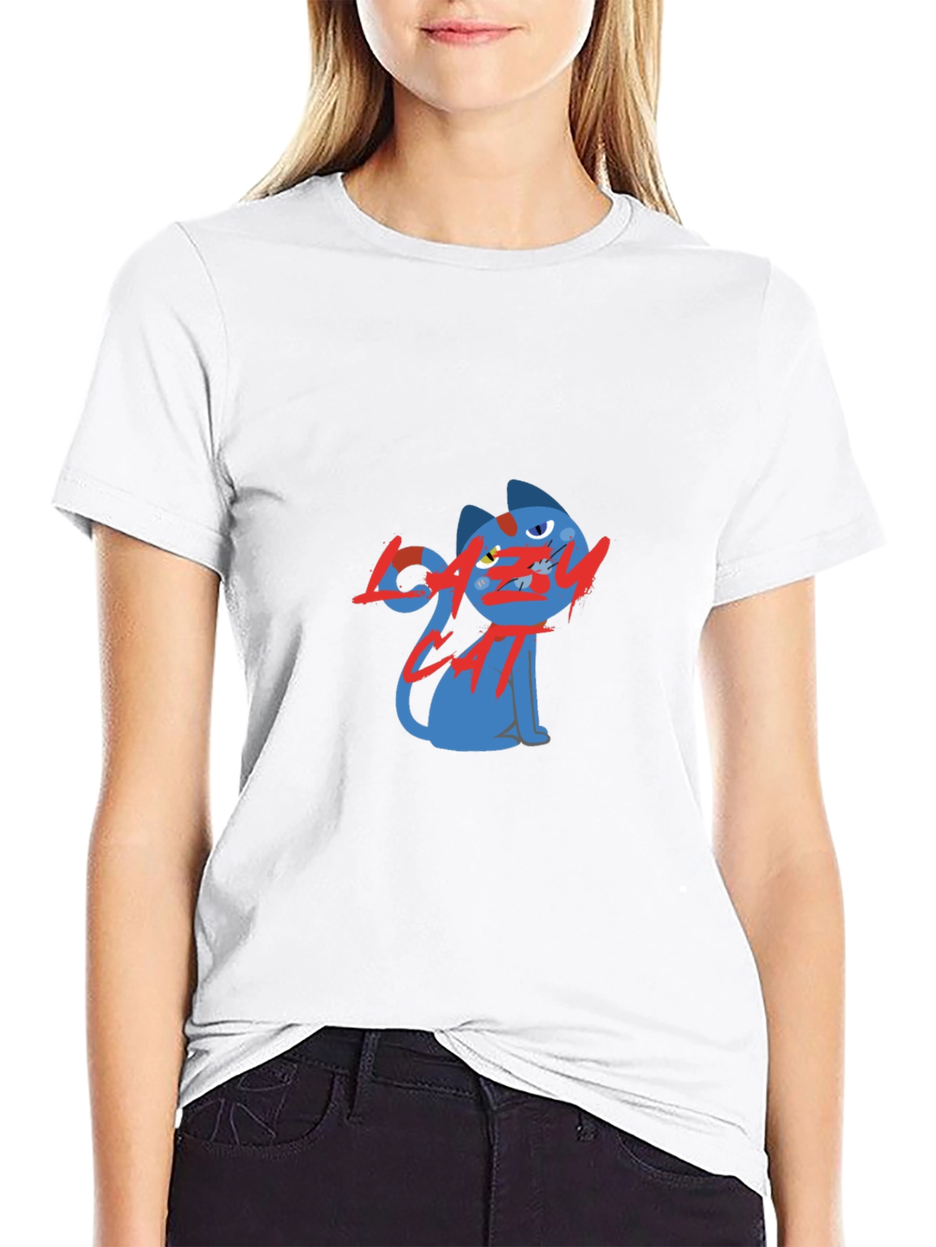 Lazy Cat Graphic Black T-Shirt