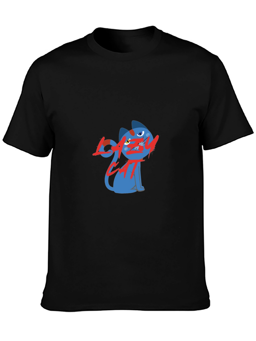 Lazy Cat Graphic Black T-Shirt