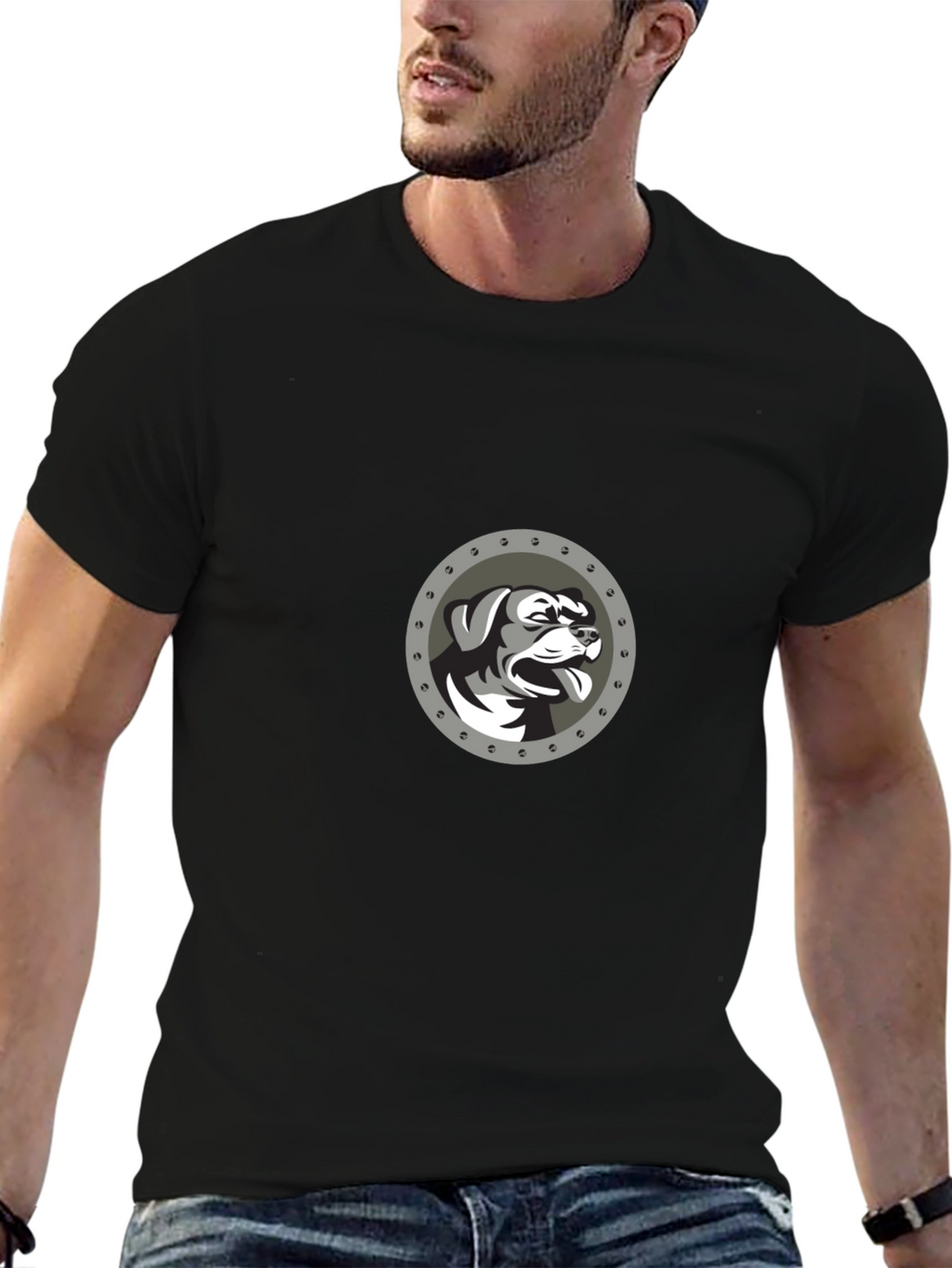 Dog Graphic Tee - Black Crewneck T-Shirt