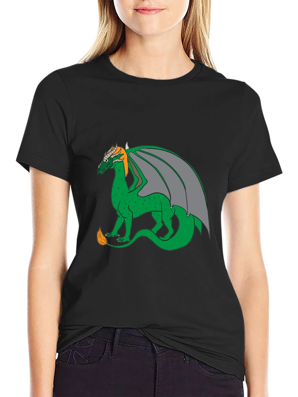Dragon Graphic Tee - Black Cotton Blend Casual Wear