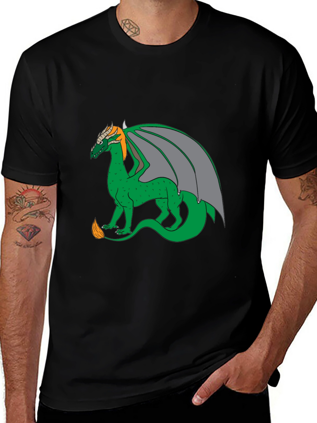 Dragon Graphic Tee - Black Cotton Blend Casual Wear