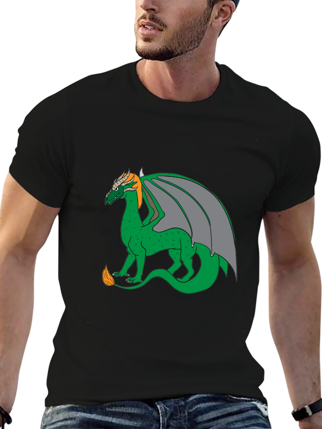 Dragon Graphic Tee - Black Cotton Blend Casual Wear