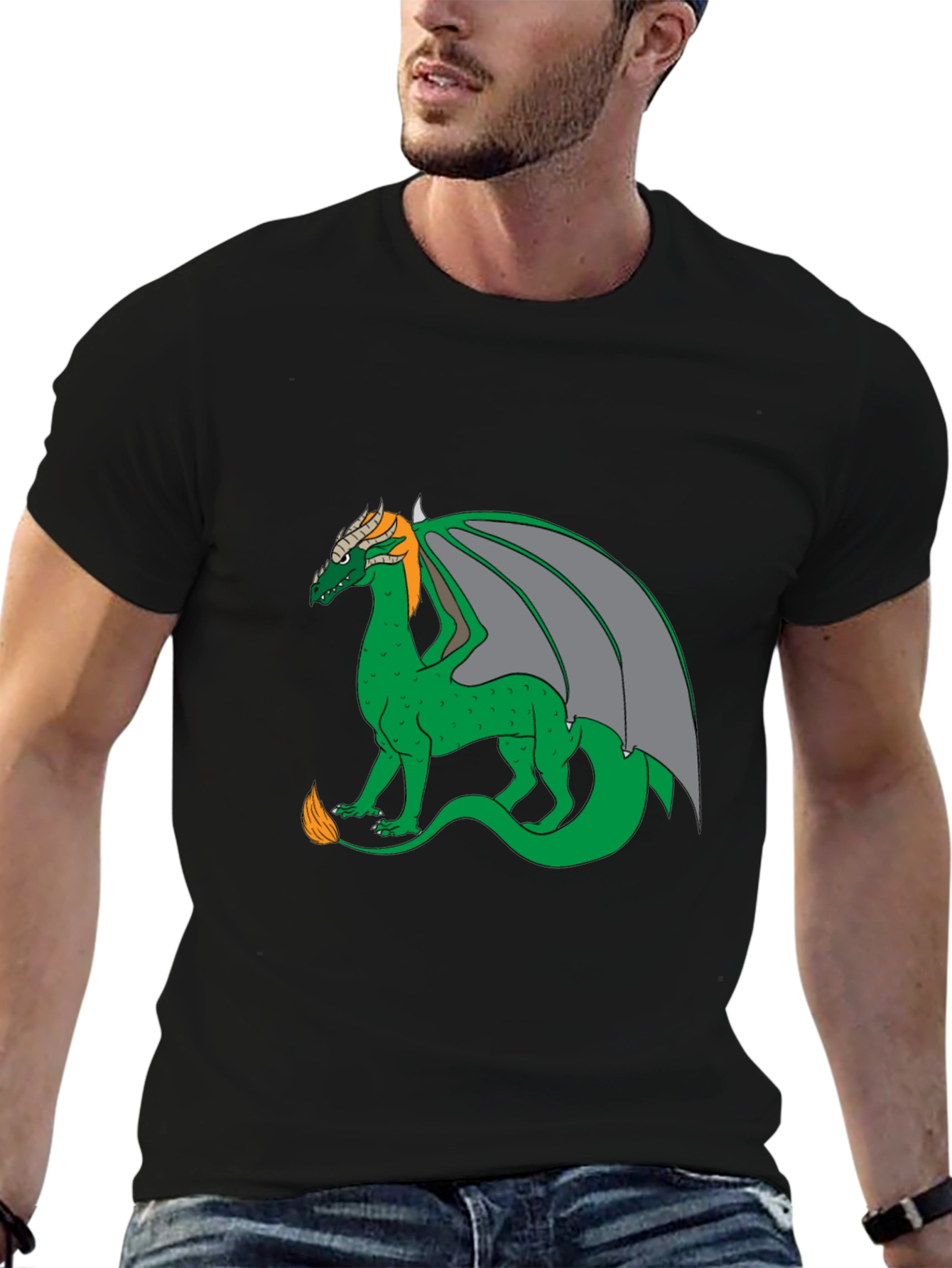 Dragon Graphic Tee - Black Cotton Blend Casual Wear