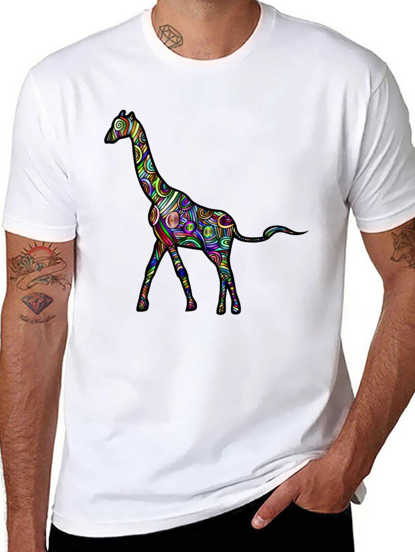 Psychedelic Giraffe Print Black T-Shirt