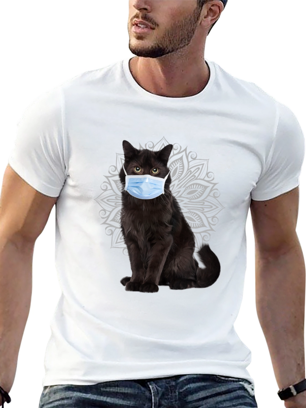 Masked Cat Graphic Tee - Unique Novelty T-Shirt