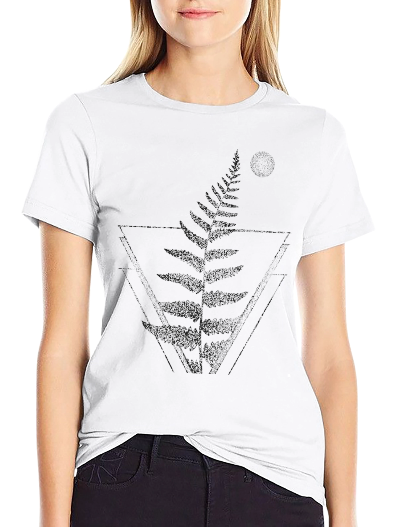 Geometric Fern Graphic Tee - Modern Black T-Shirt