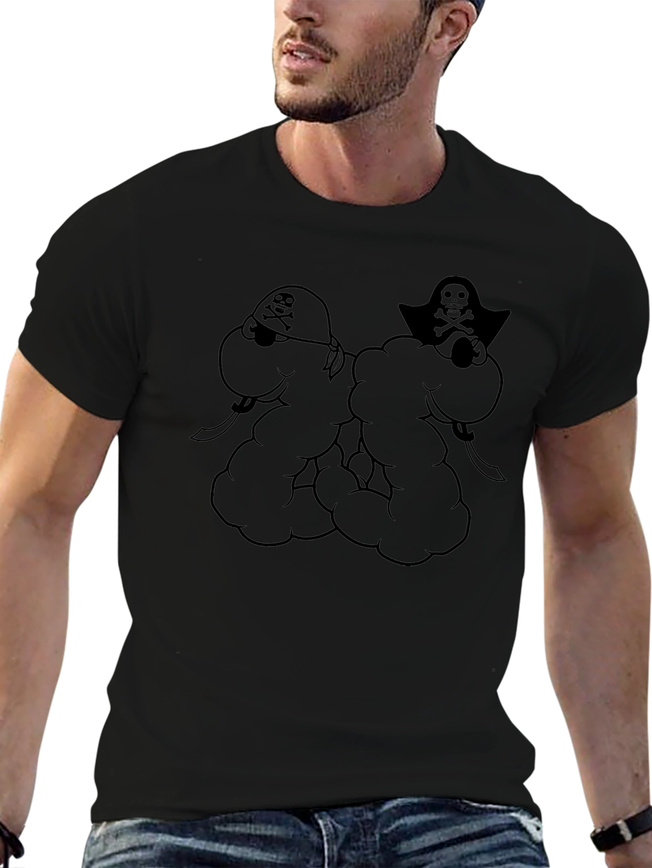 Mens Black Pirate Skull & Crossbones Graphic T-Shirt