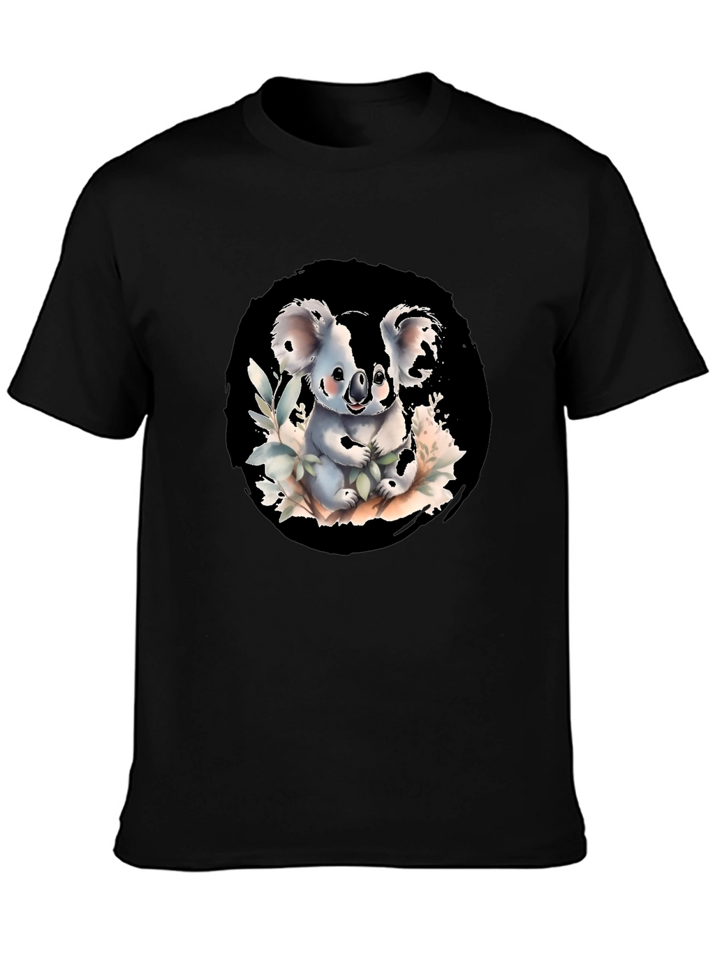 Cute Koala Graphic Tee - Black Cotton Blend Shirt