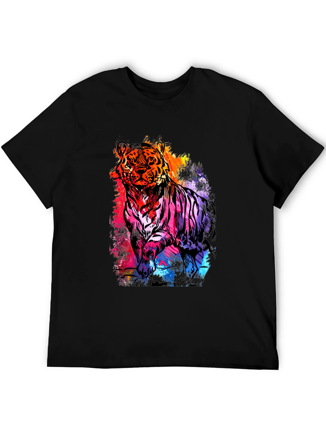 Vibrant Tiger Graphic Print Mens Black T-Shirt