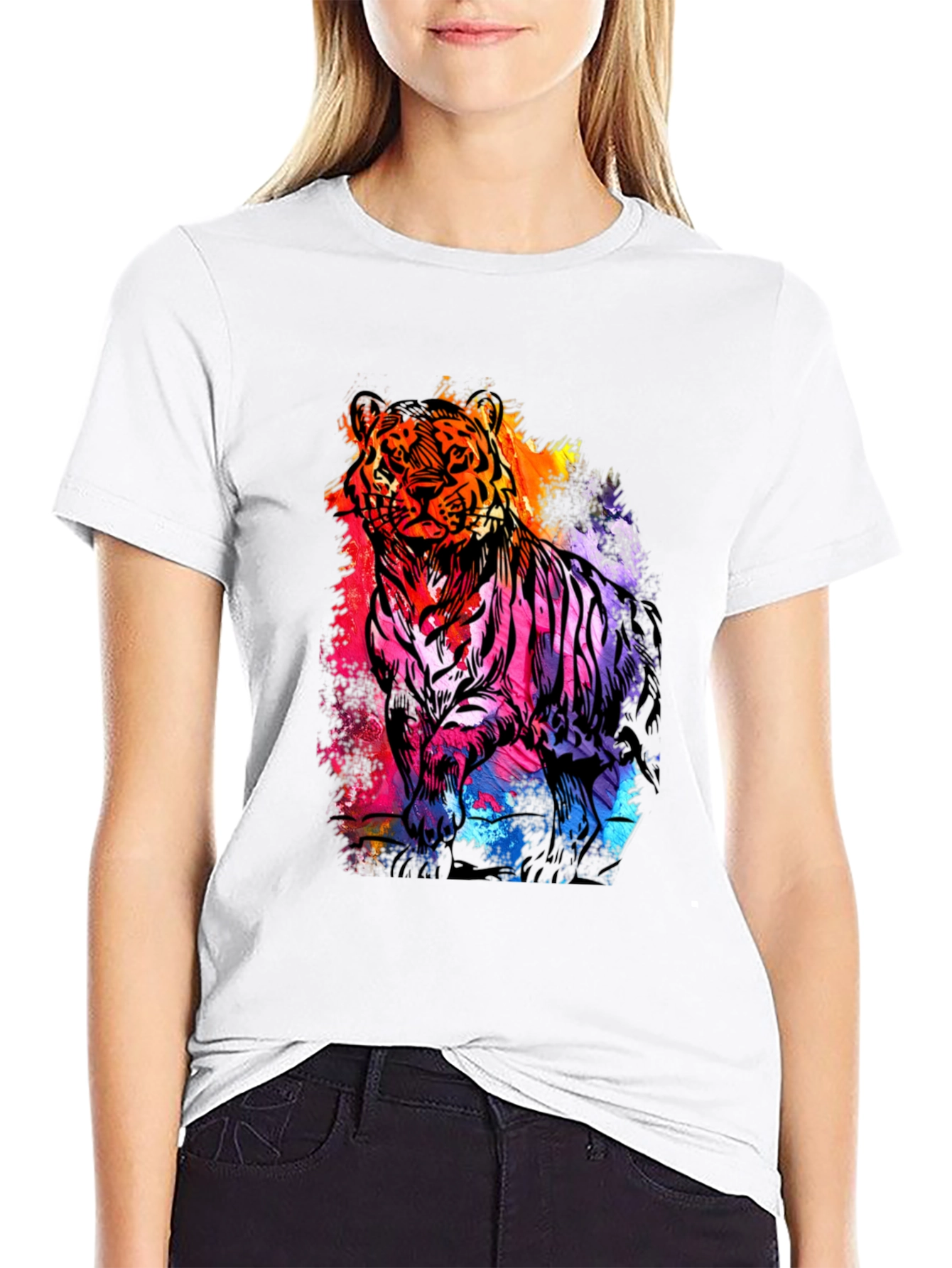 Vibrant Tiger Graphic Print Mens Black T-Shirt
