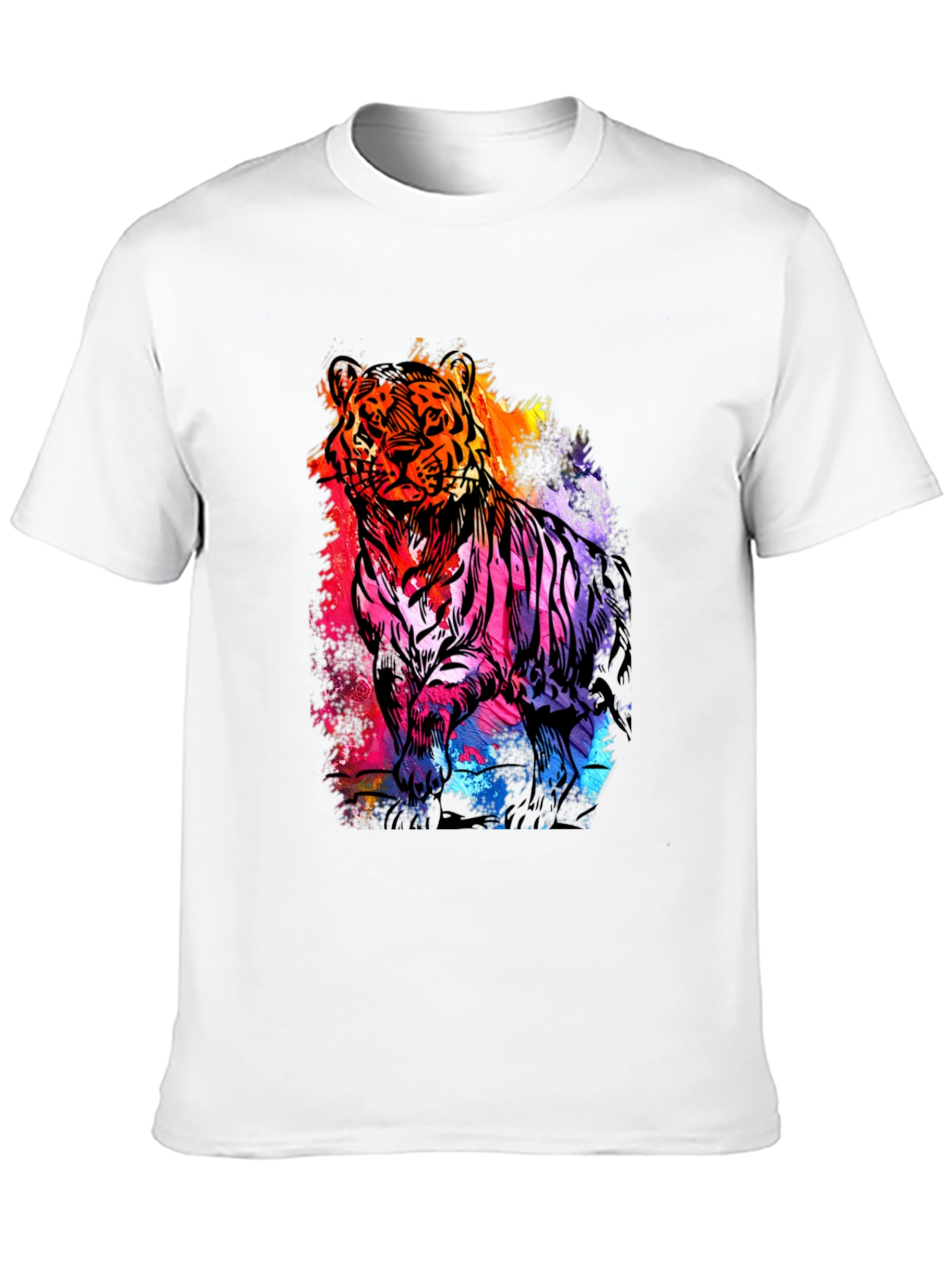 Vibrant Tiger Graphic Print Mens Black T-Shirt