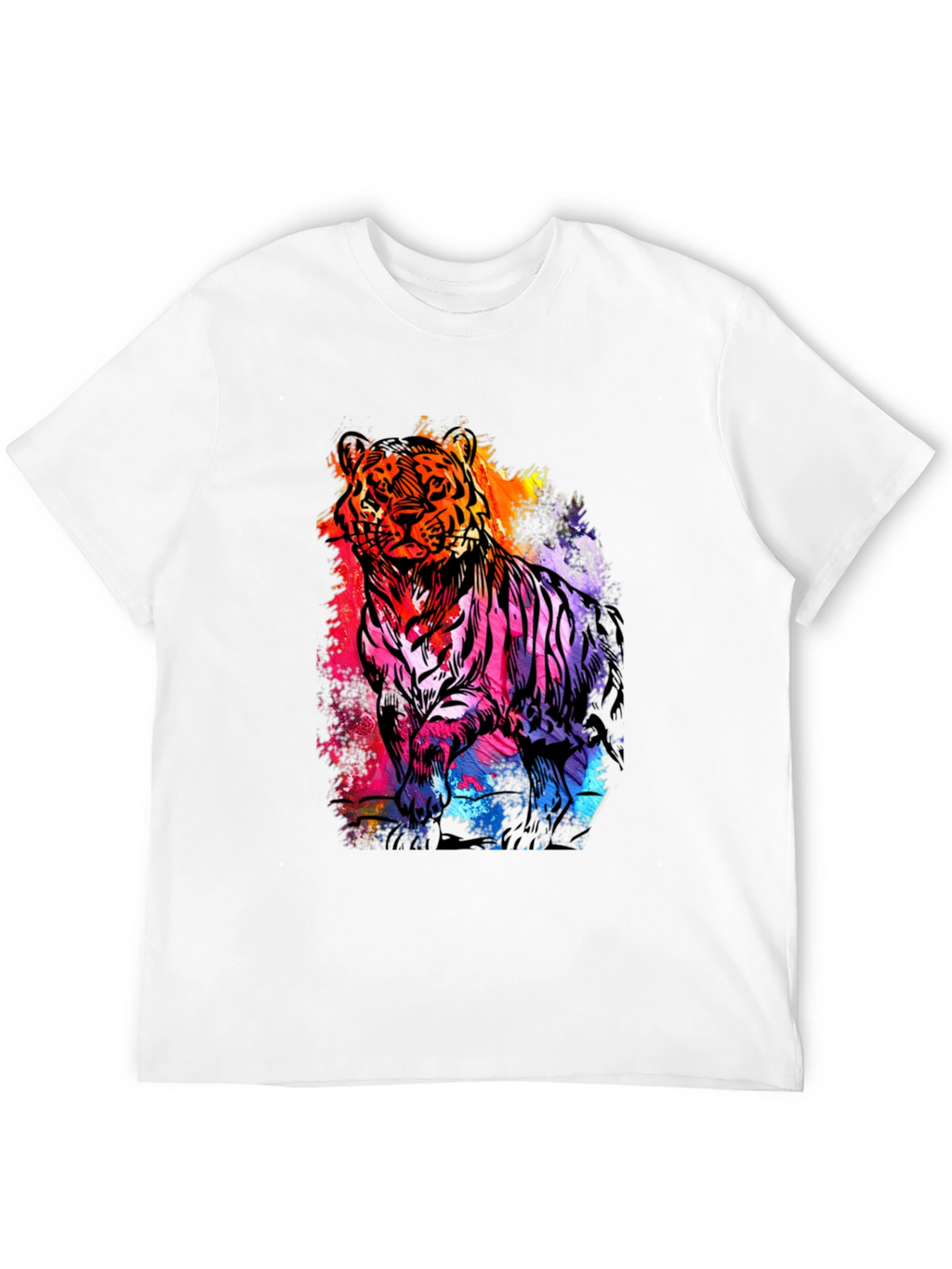 Vibrant Tiger Graphic Print Mens Black T-Shirt