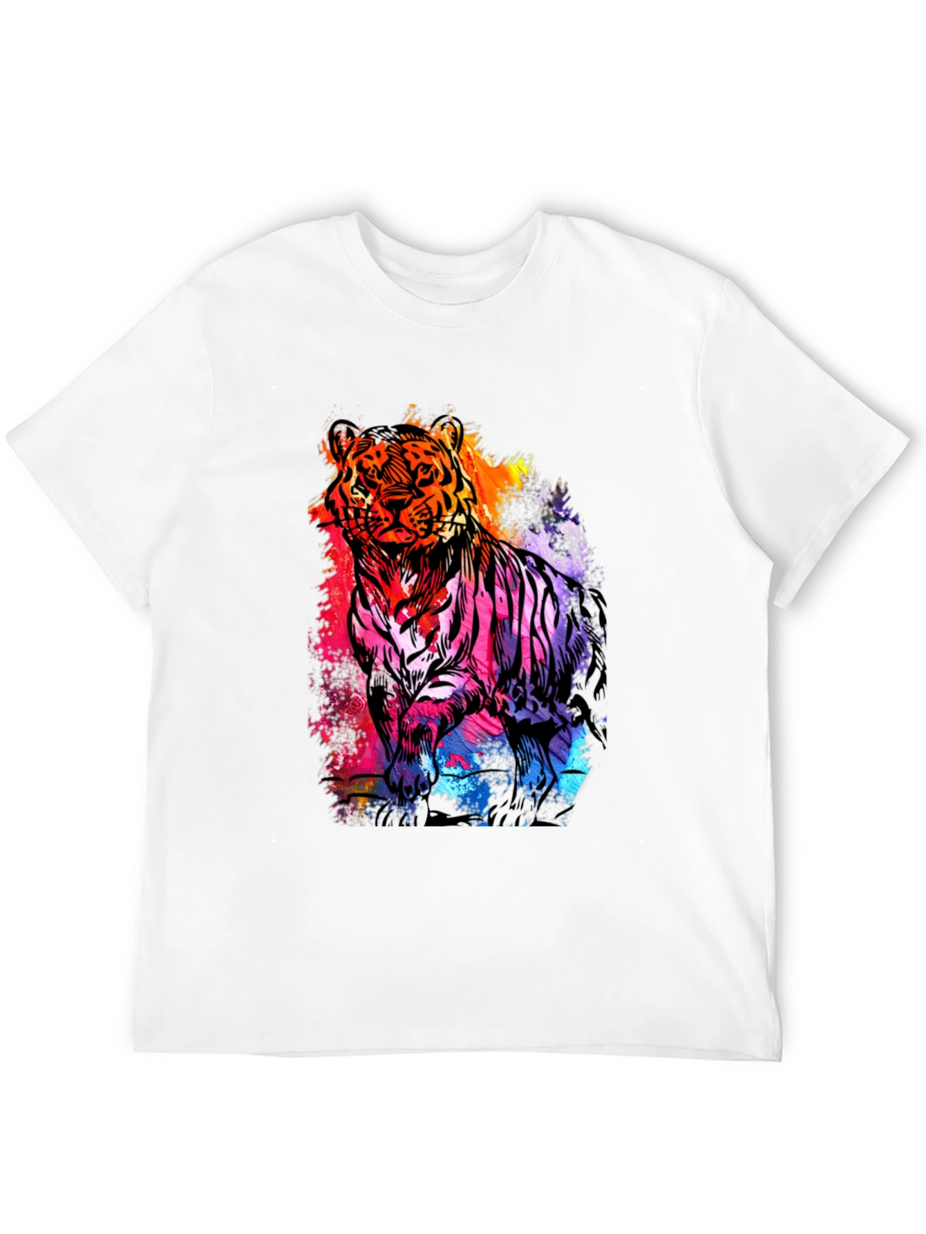 Vibrant Tiger Graphic Print Mens Black T-Shirt