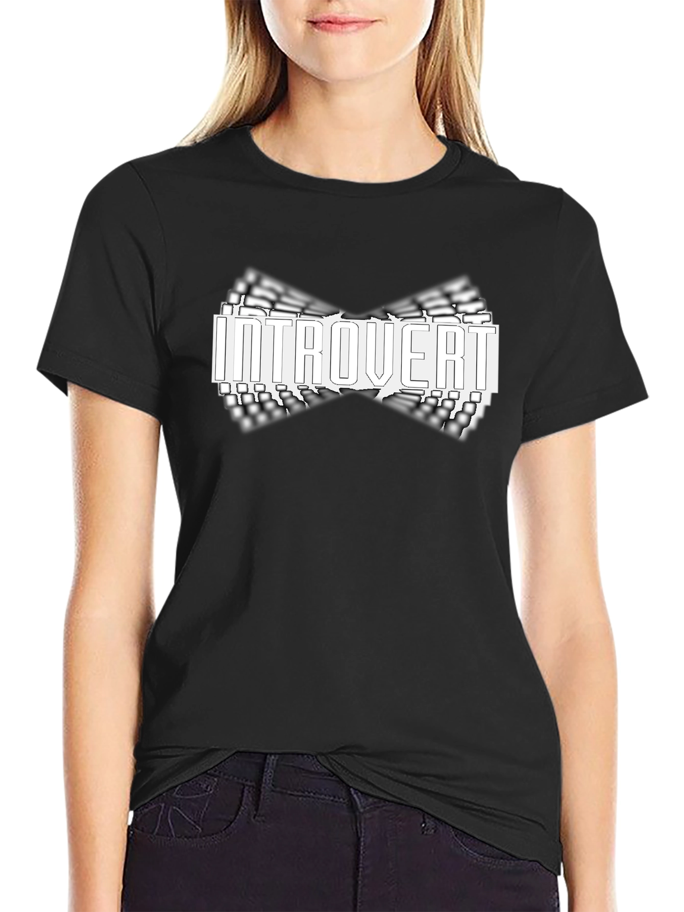 Introvert Bow Tie Graphic Black T-Shirt