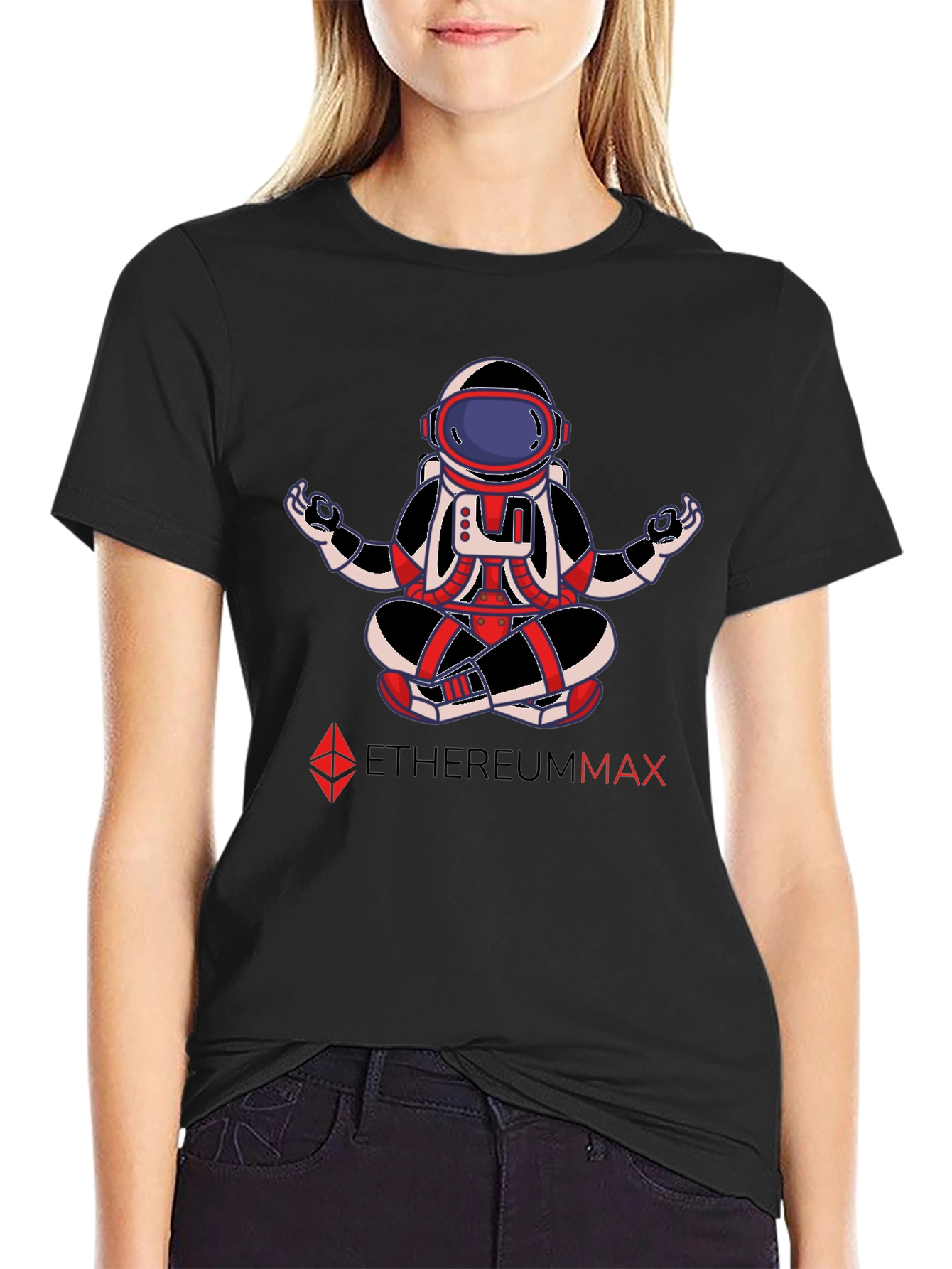 EthereumMax Meditation Astronaut Black T-Shirt