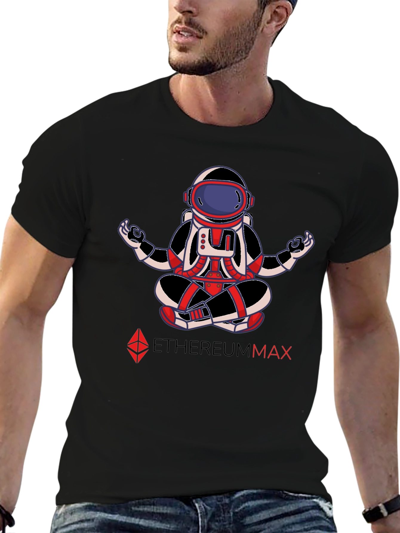EthereumMax Meditation Astronaut Black T-Shirt