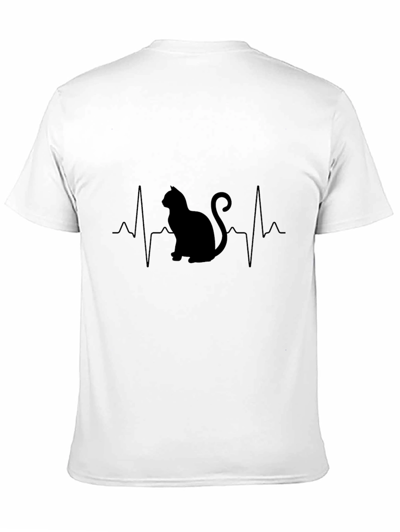 Cat Heartbeat Graphic T-Shirt - Black