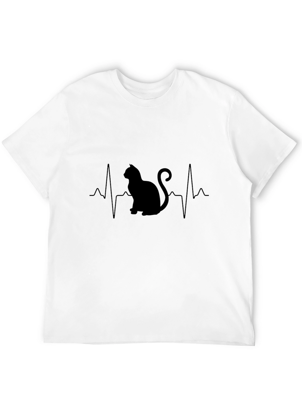 Cat Heartbeat Graphic T-Shirt - Black