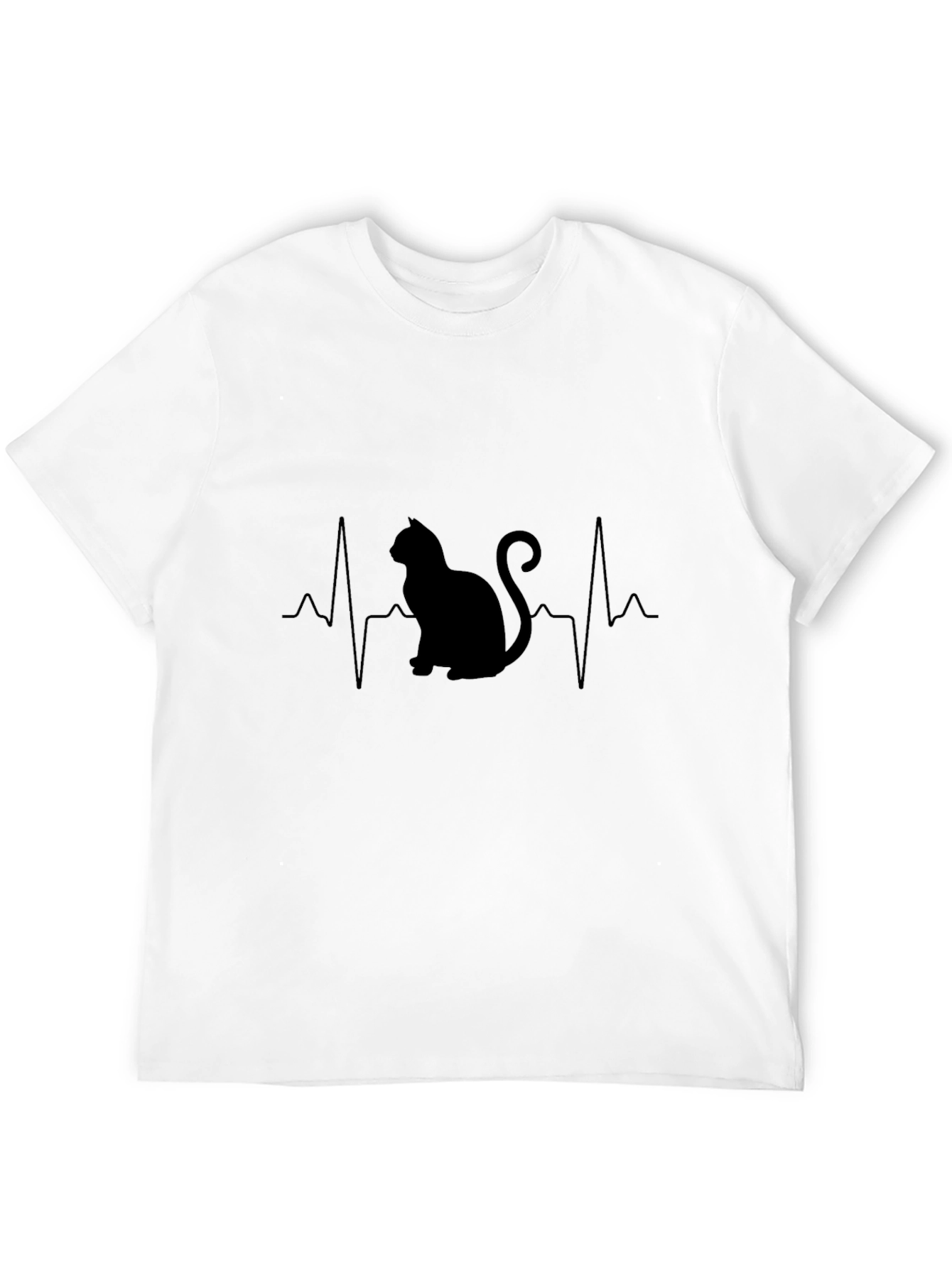 Cat Heartbeat Graphic T-Shirt - Black
