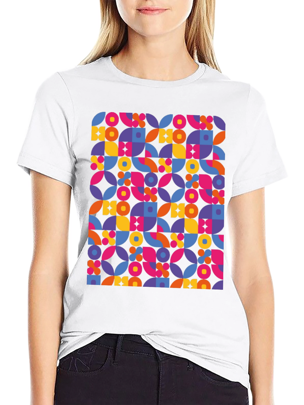 Retro Geometric Print Black T-Shirt