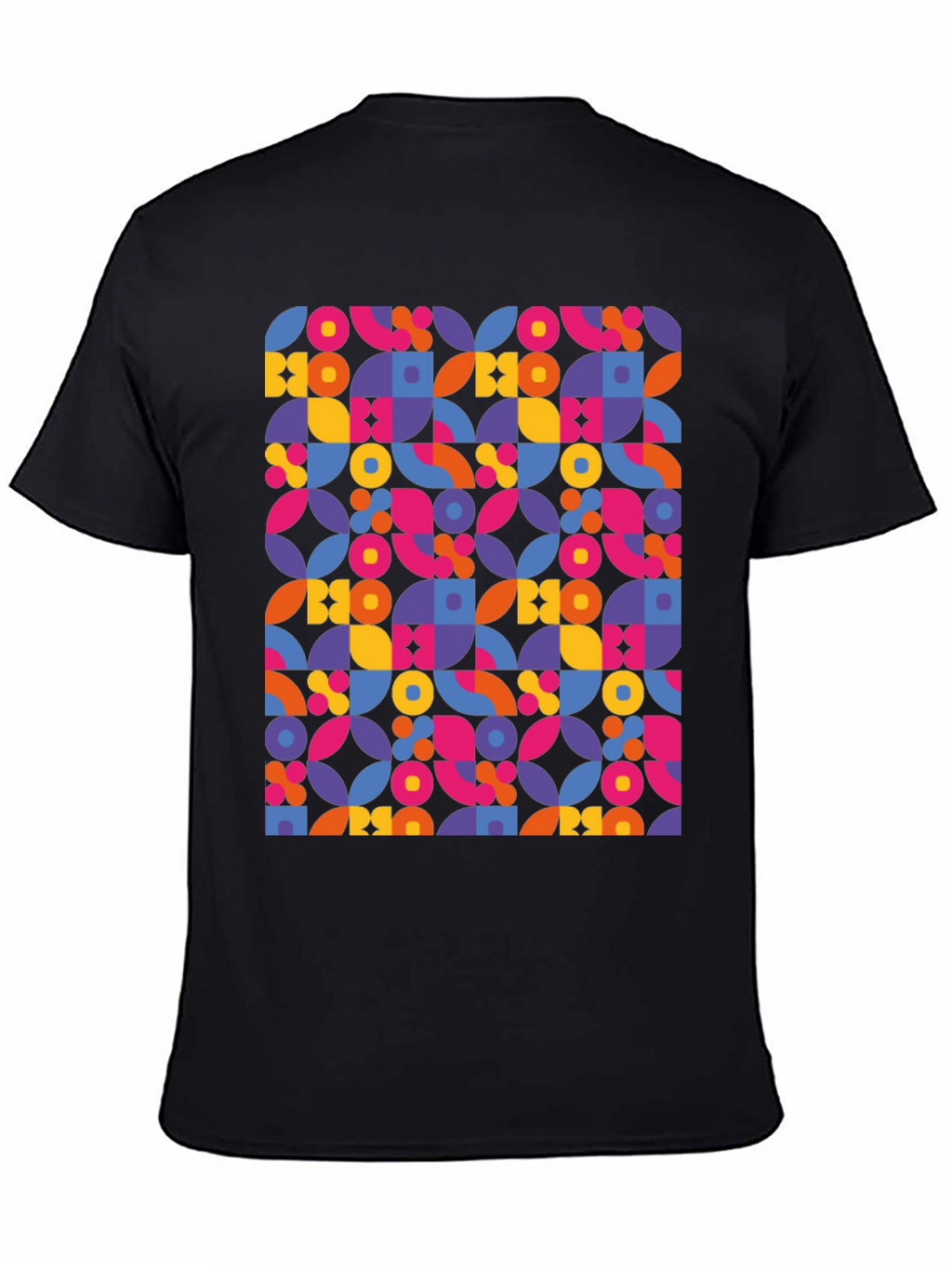 Retro Geometric Print Black T-Shirt