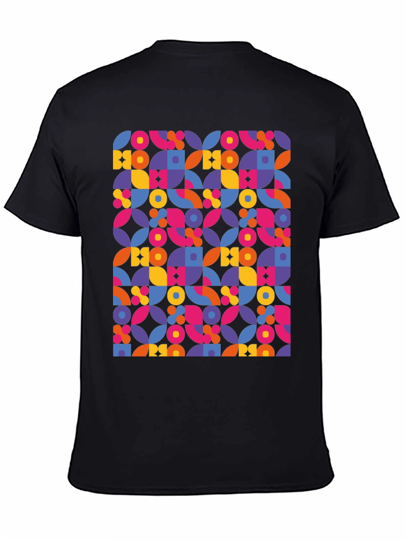 Retro Geometric Print Black T-Shirt