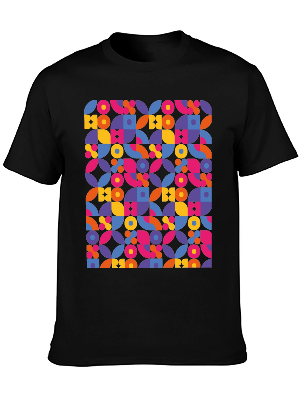 Retro Geometric Print Black T-Shirt
