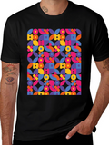 Retro Geometric Print Black T-Shirt