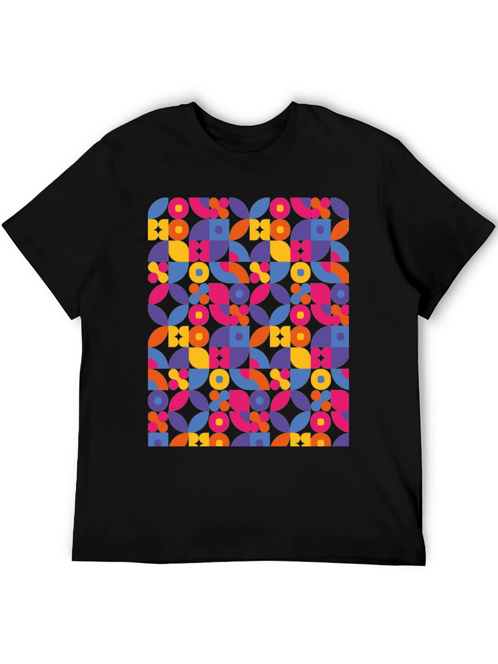 Retro Geometric Print Black T-Shirt