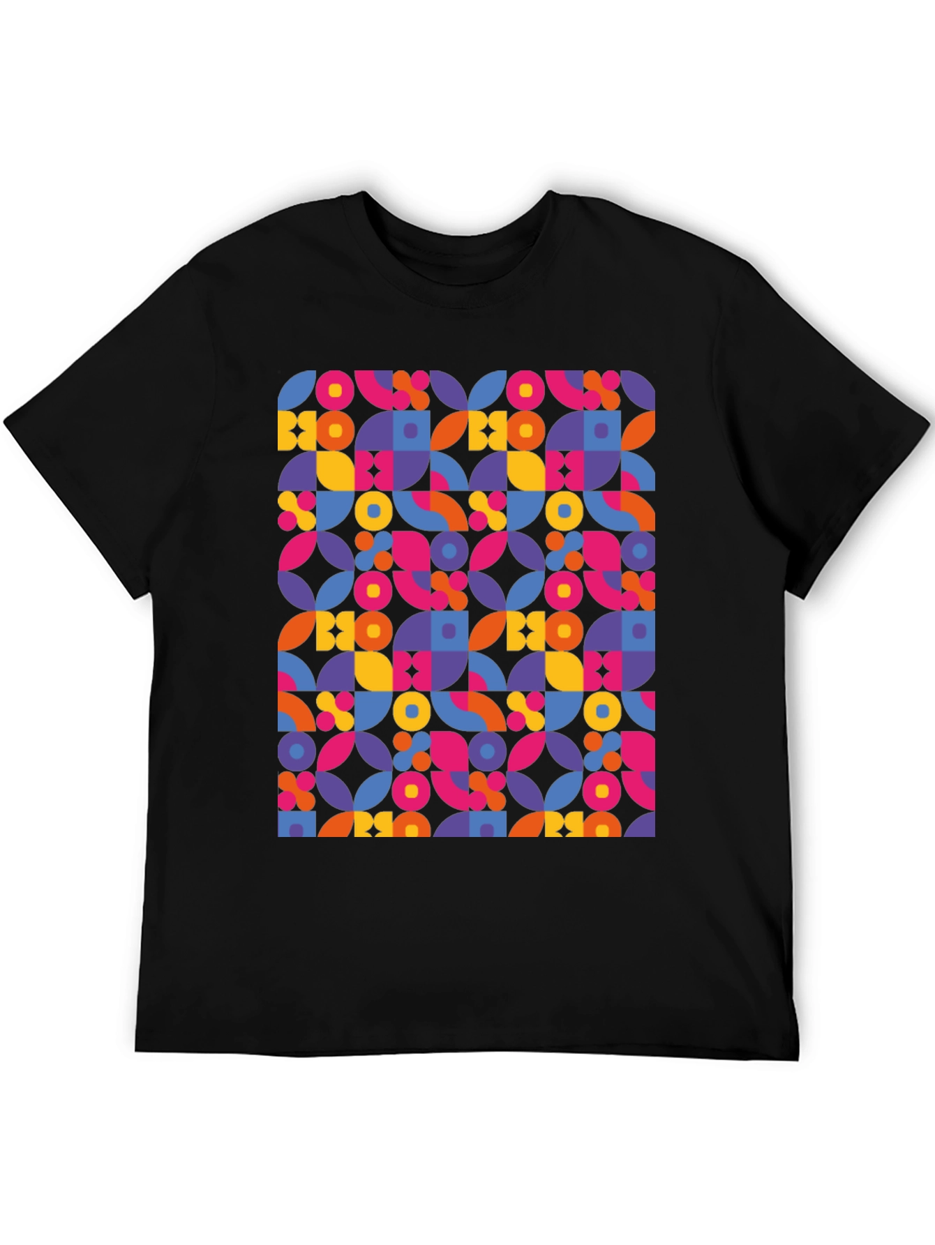 Retro Geometric Print Black T-Shirt