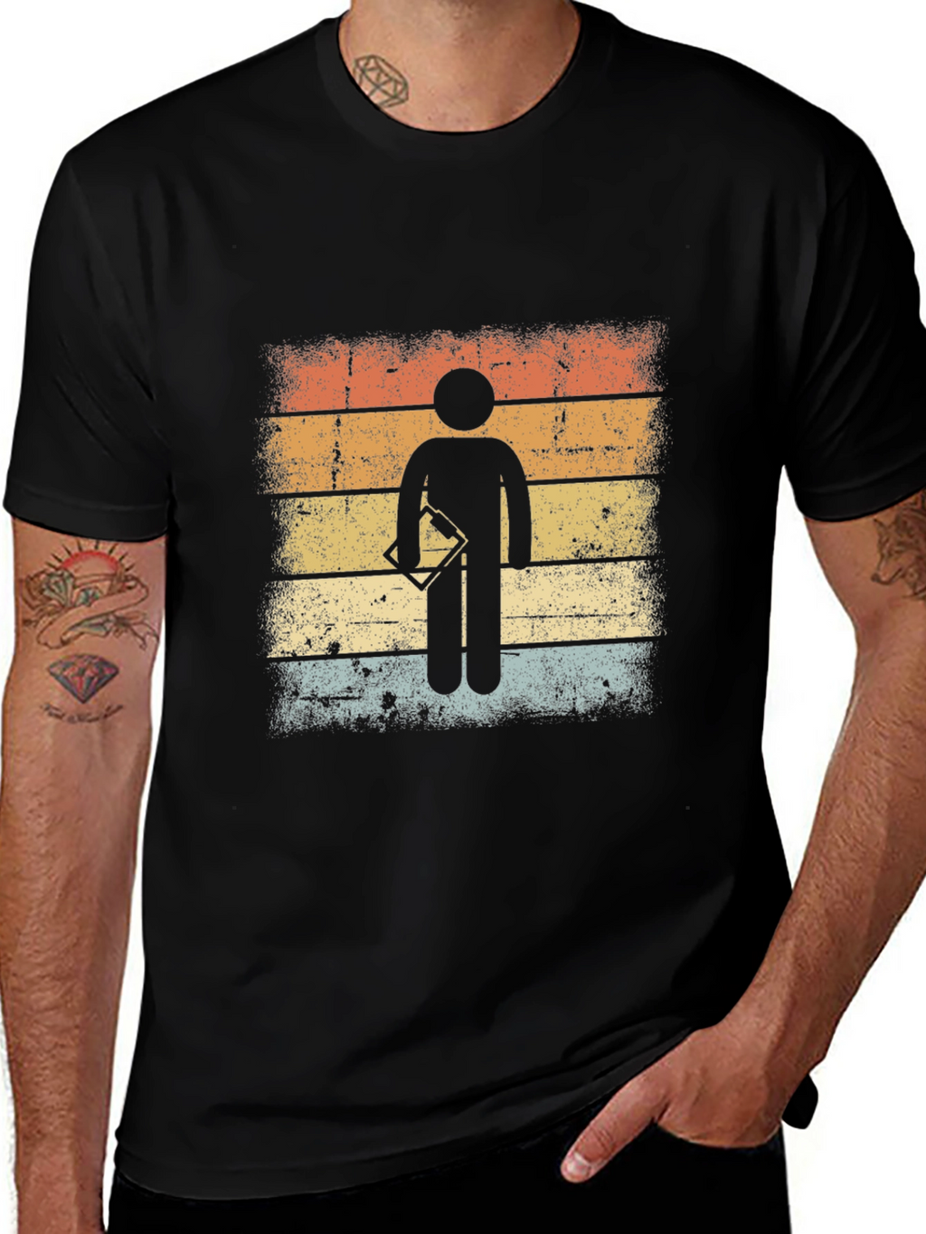 Retro Surveyor Stick Figure Graphic T-Shirt