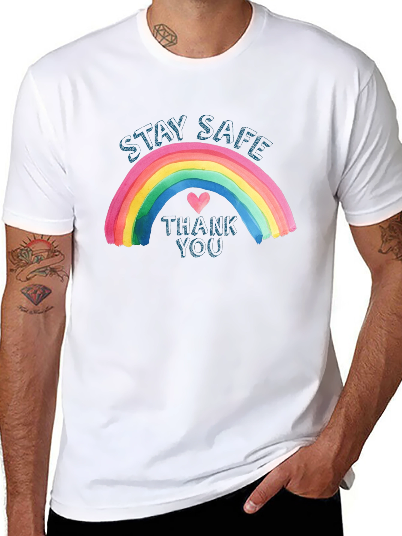 Stay Safe Rainbow Graphic T-Shirt