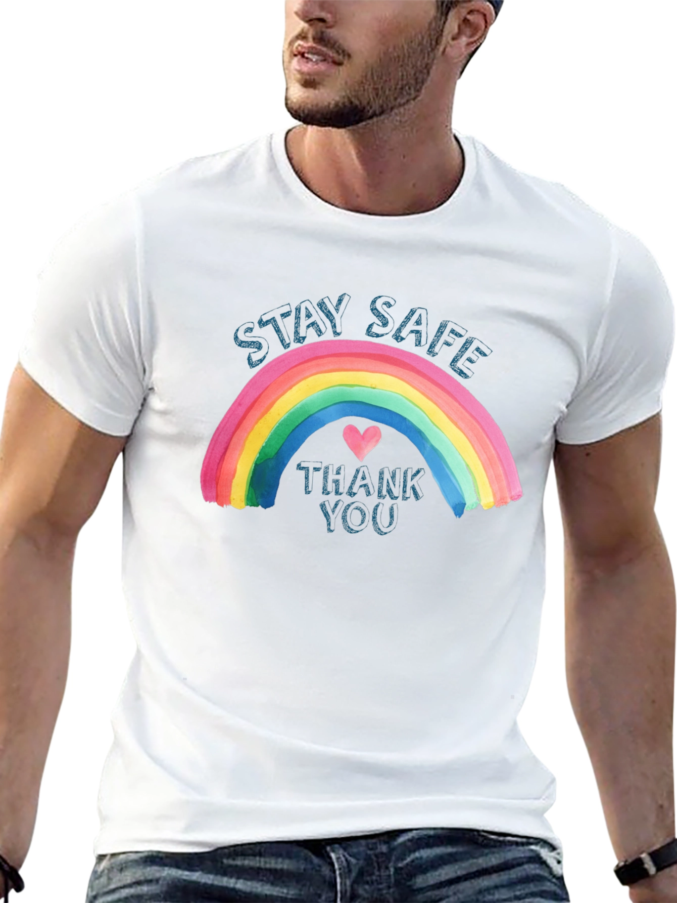 Stay Safe Rainbow Graphic T-Shirt