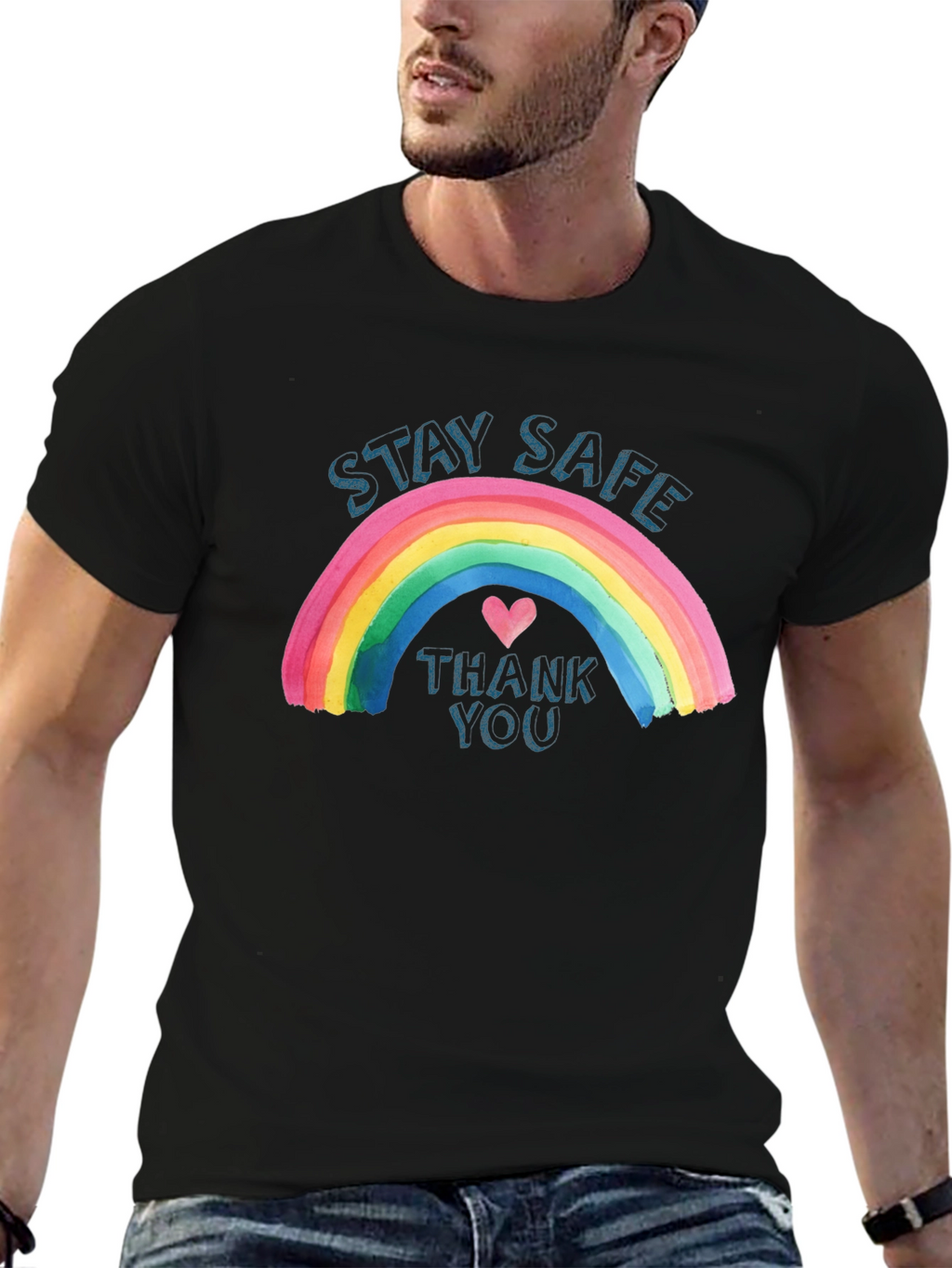 Stay Safe Rainbow Graphic T-Shirt