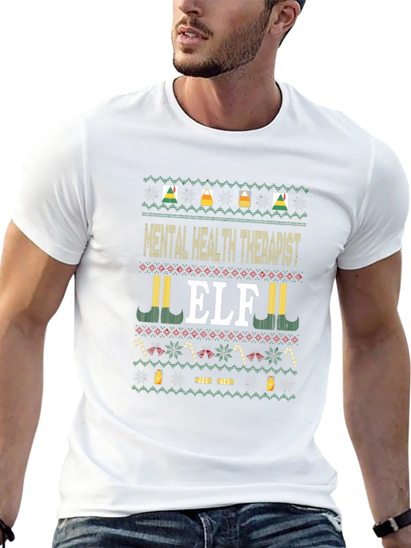 Mental Health Therapist Elf Ugly Christmas Sweater T-Shirt