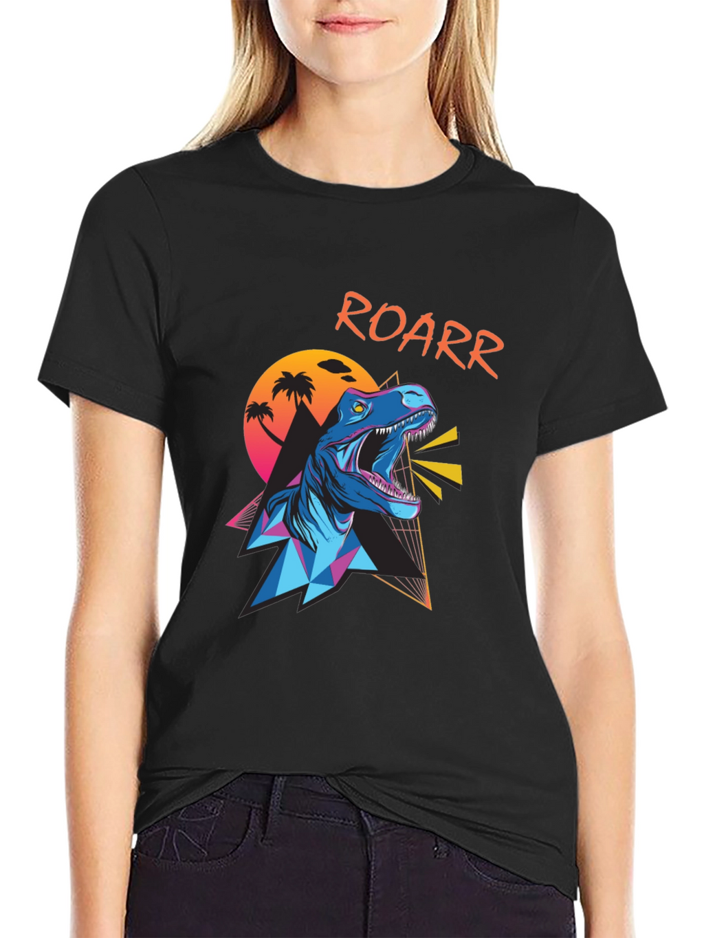 Retro Dinosaur Roar T-Shirt - Black